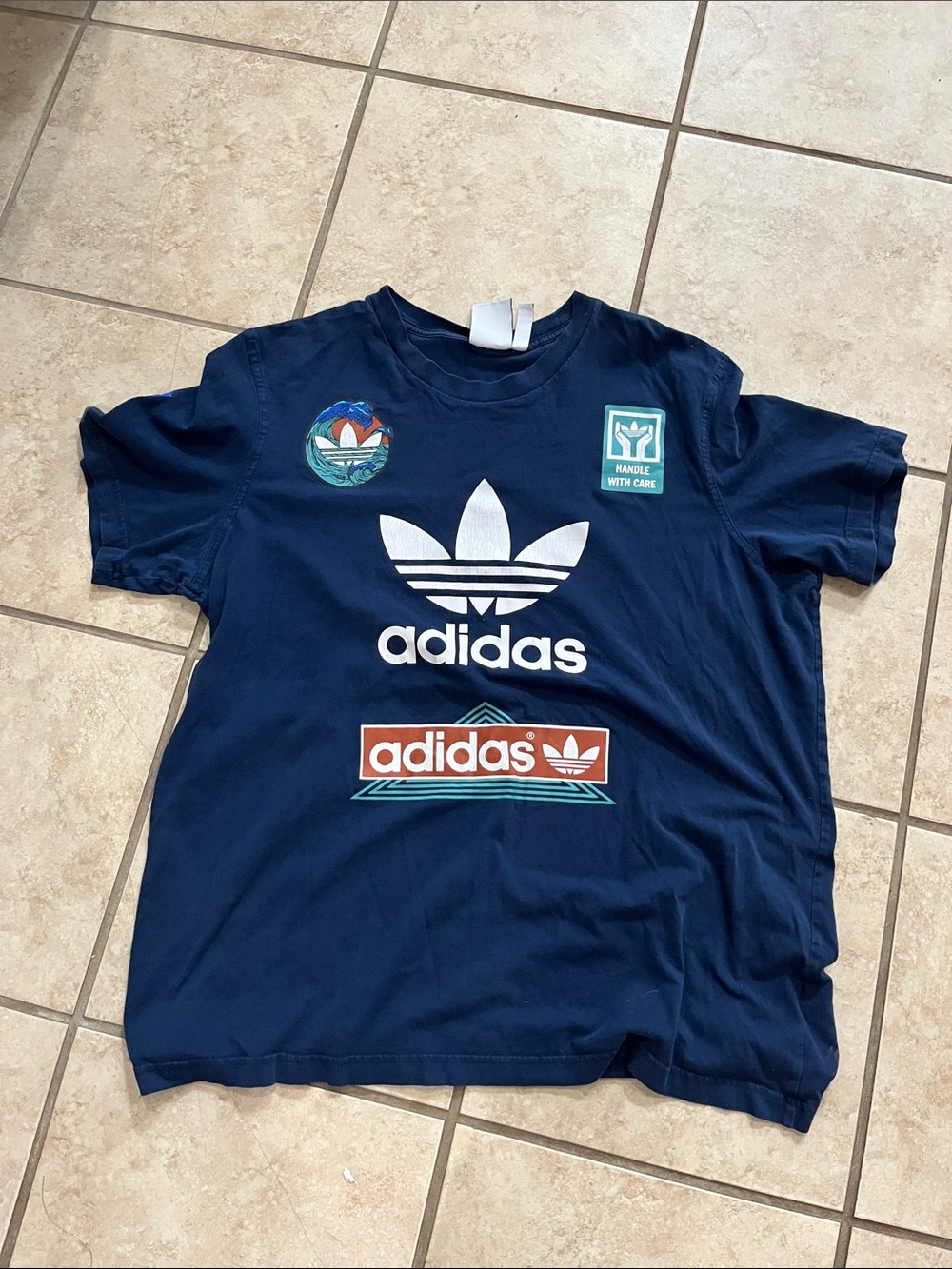 adidas Navy Graphic Trefoil Patch Tee with White Accents